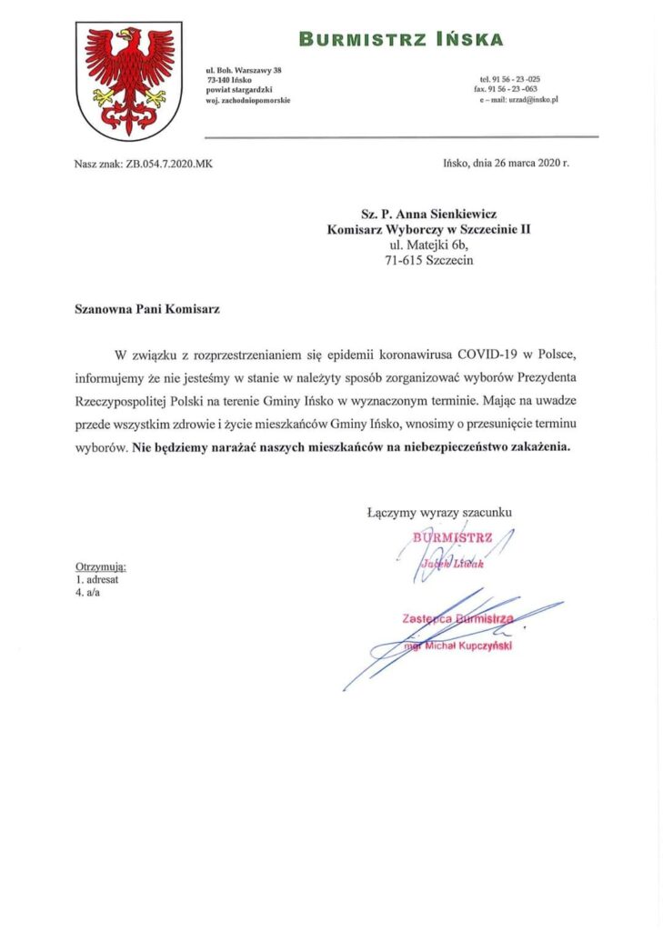 Burmistrz Ińska poinformował, że nie może przeprowadzić wyborów